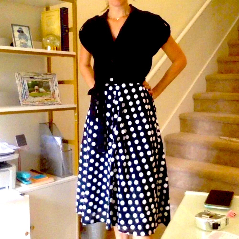 Pearl by Lela Rose Embroidered Dot Belted Dress BLACK / WHITE S*